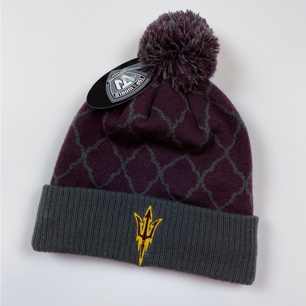 NWT Top of the World ASU Official Pitchfork Fleece-lined Pom Pom Beanie